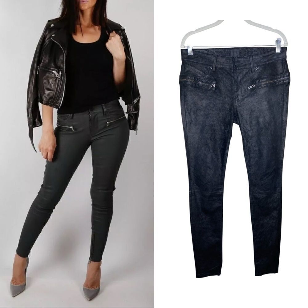 Rare! RtA Lambskin Leather Black Jeans Skinny Mid Waist Zip Pants Size 28